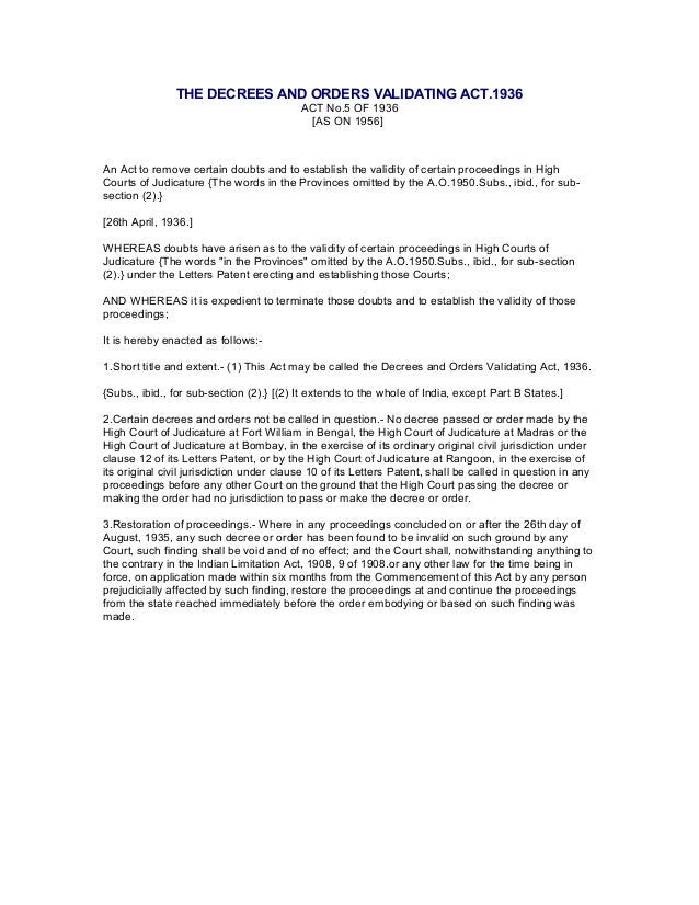 The decrees and orders validating act 1936